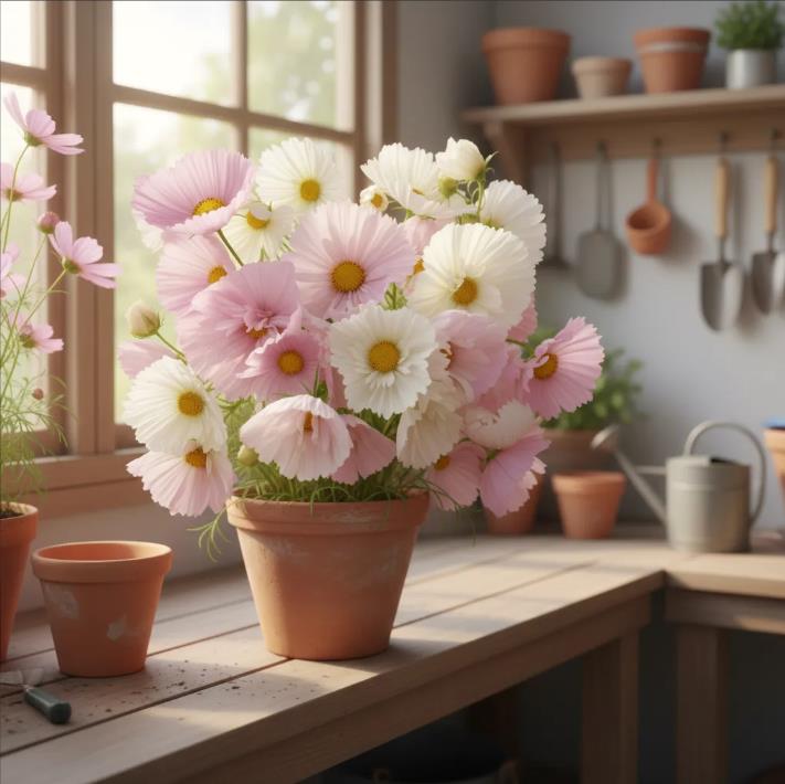 Cosmos bipinnatus ‘Cupcakes Blush’ - Cupcakes brancos rosados - Imagem 4